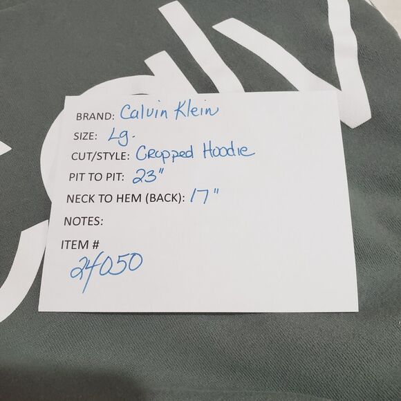 Calvin Klein Performance Logo Front Women's Cropped Hoodie Sweatshirt Large Sage - Picture 7 of 7